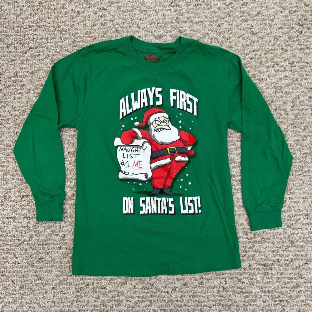 Holiday Time Kid's Santa's list long sleeve Green S Christmas Holiday